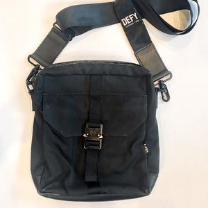 Black Canvas Crossbody Mini Messenger Bag